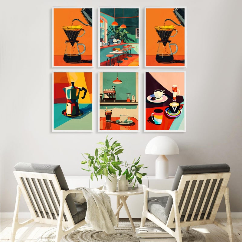 Fountor 6 Pack Paint by Numbers Kit for Adults Beginner, Coffee Adult Paint by Number Kits on Canvas Without Frame, DIY Acrylic Retro Oil Painting by Numbers for Home Decor Gift 8â€ W x 12â€L - Image 2