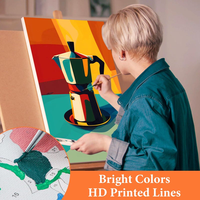 Fountor 6 Pack Paint by Numbers Kit for Adults Beginner, Coffee Adult Paint by Number Kits on Canvas Without Frame, DIY Acrylic Retro Oil Painting by Numbers for Home Decor Gift 8â€ W x 12â€L - Image 5