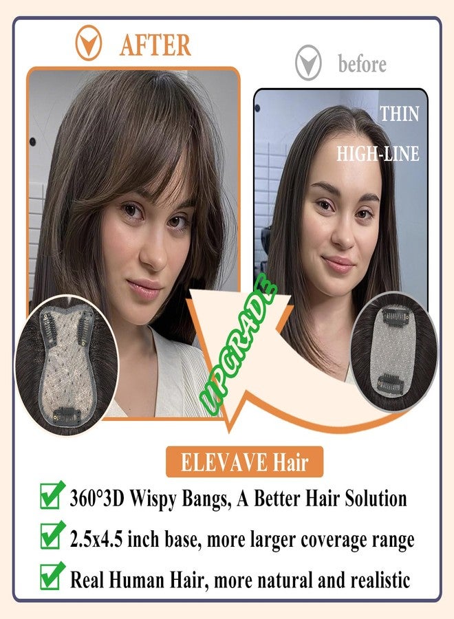 ELEVAVE Hair Toppers for Women Real Human Hair, 12 Inch 360° 3D Upgrade Middle Part Toppers for Women with Thinning Hair (3 Clips-12 Inch-Dark Brown) - Image 4