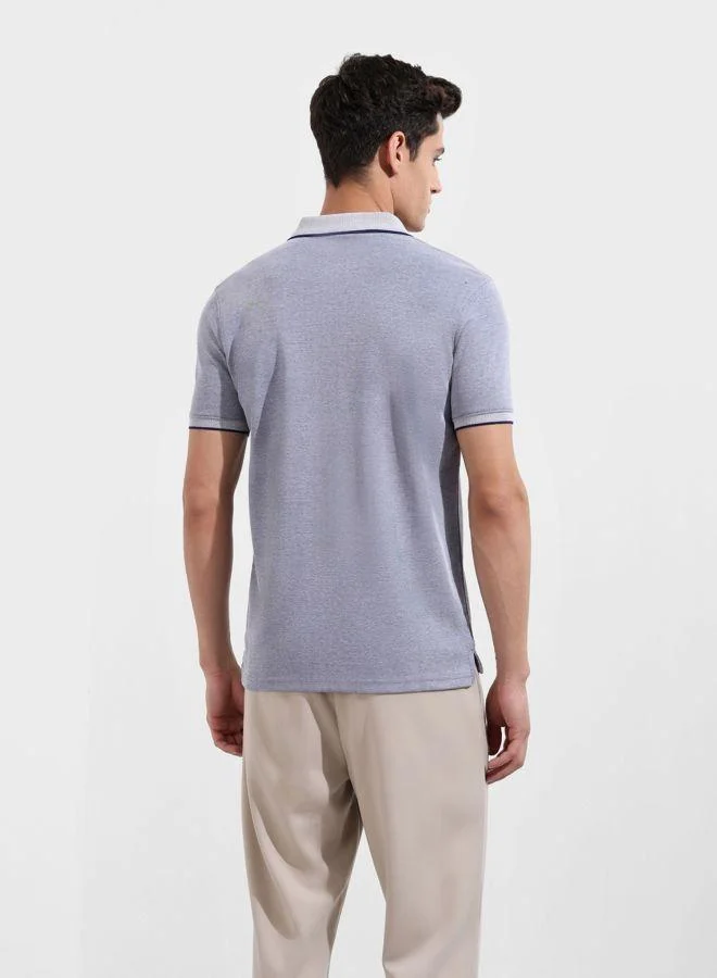 The Indian Garage Co Men Regular Fit Textured Polo Neck Half Sleeves T-Shirt