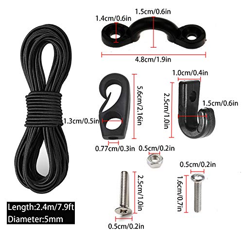 PERCARE Premium Kayak Bungee Cord Deck Rigging Kit 8 Feet Black with Screws and 2 J-Hooks, Boat Canoe Accessory Outfitting Fishing Storage Bungee Kit Tie Down Pad Eye with Screw and Lashing Hook - Image 3