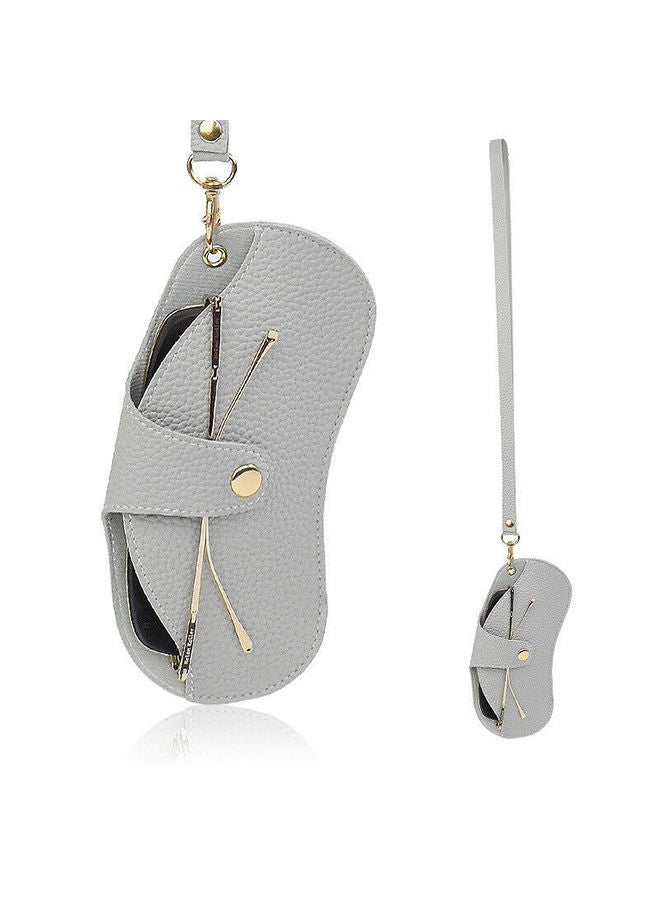 O Ozone Portable Soft Genuine Leather Glasses Case Slim Travel Sunglasses Pouch Outdoor Carrying Organizer Eyeglass Bags with Wrist Strap Reading Glasses Case for Men Women - Grey  - Image 1