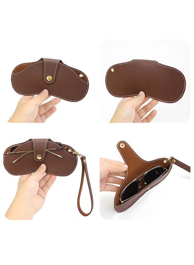 Portable Soft Genuine Leather Glasses Case Slim Travel Sunglasses Pouch Outdoor Carrying Organizer Eyeglass Bags with Wrist Strap Reading Glasses Case for Men Women - Grey
