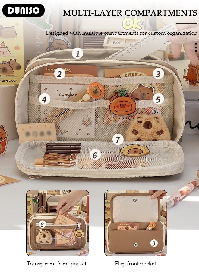 DUNISO حافظة أقلام بسعة كبيرة، حقيبة أقلام بتسعة أقسام مع سحاب، منظم تخزين القرطاسية مع فتحات للأقلام، حقيبة أقلام للعلامات للأولاد والبنات في المدرسة المتوسطة والمكتب والجامعة - Image 2