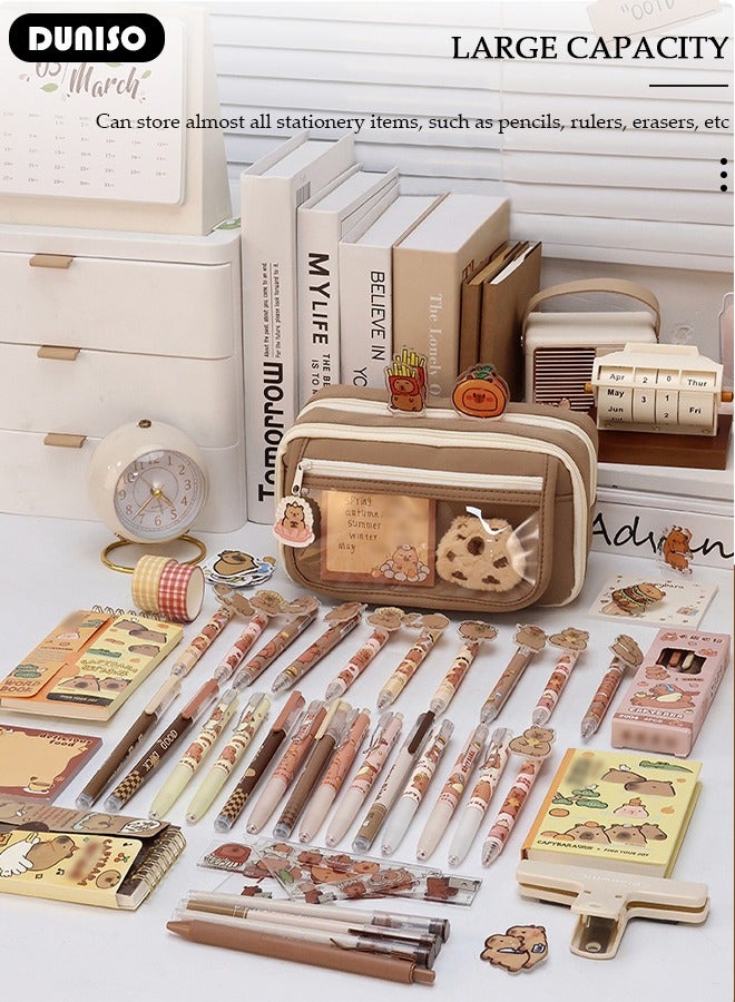 DUNISO حافظة أقلام بسعة كبيرة، حقيبة أقلام بتسعة أقسام مع سحاب، منظم تخزين القرطاسية مع فتحات للأقلام، حقيبة أقلام للعلامات للأولاد والبنات في المدرسة المتوسطة والمكتب والجامعة - Image 5