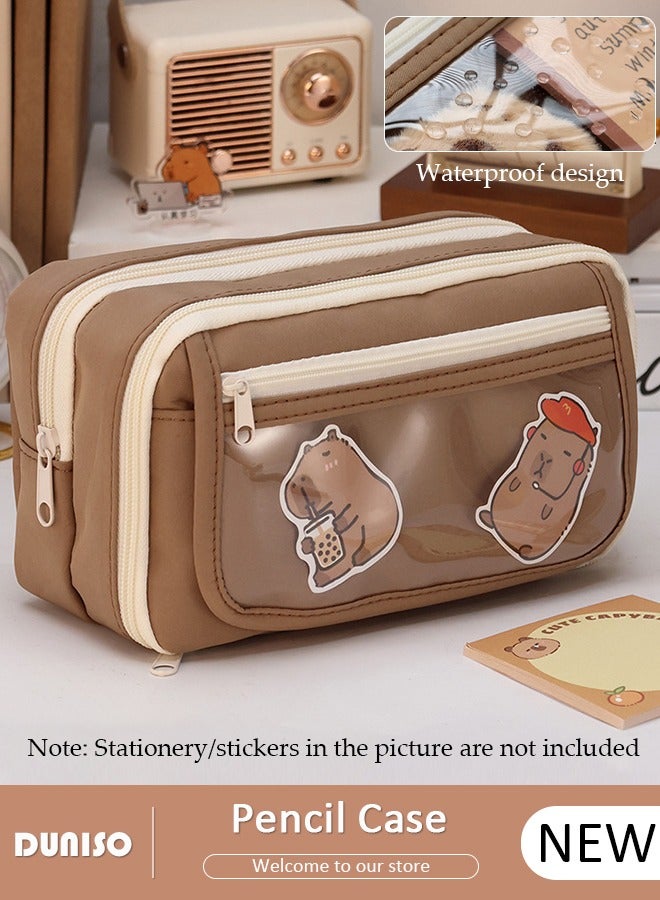 DUNISO حافظة أقلام بسعة كبيرة، حقيبة أقلام بتسعة أقسام مع سحاب، منظم تخزين القرطاسية مع فتحات للأقلام، حقيبة أقلام للعلامات للأولاد والبنات في المدرسة المتوسطة والمكتب والجامعة - Image 1