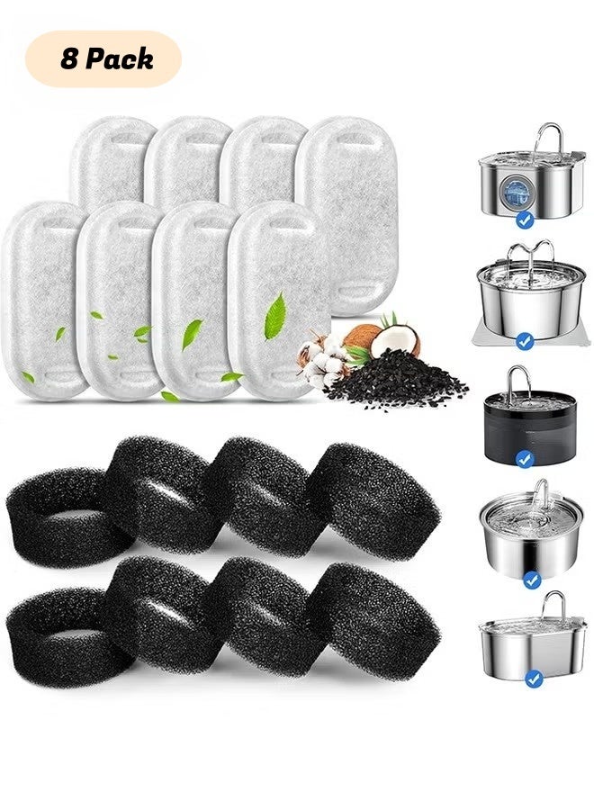 مرشحات نافورة مياه القطط بسعة 108/3.2 لتر و67 أونصة/2 لتر من الفولاذ المقاوم للصدأ مع 8 إسفنجات (8 مرشحات و8 إسفنجات) - Image 1