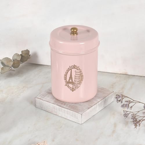 Elan Stainless Steel Food Storage Canister, Stainless Steel Round Container -Paris-Light Pink, 800ml - Image 1