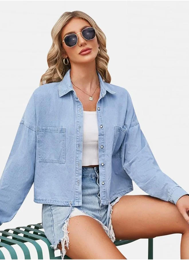 YUNIQEE Blue Collared Long Sleeve Shirt