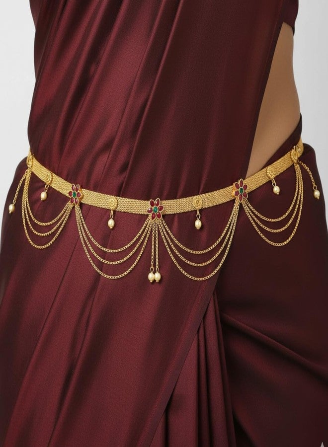 ACCESSHER Women's & Girls Multicolor Adjustable Waist Chain Stylish Belly Chain/Kamar Chain with Red- Green Stones Waist Belt/Kamarbandh for Saree, Dresses & Jeans - Image 2