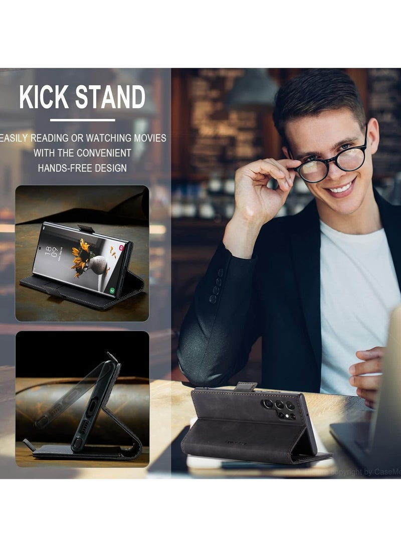 CaseMe Phone Case Luxury PU Leather Design 013 Flip Cover Card Slot Holder Cover For Samsung Galaxy S24 Ultra (Black)  - Image 3