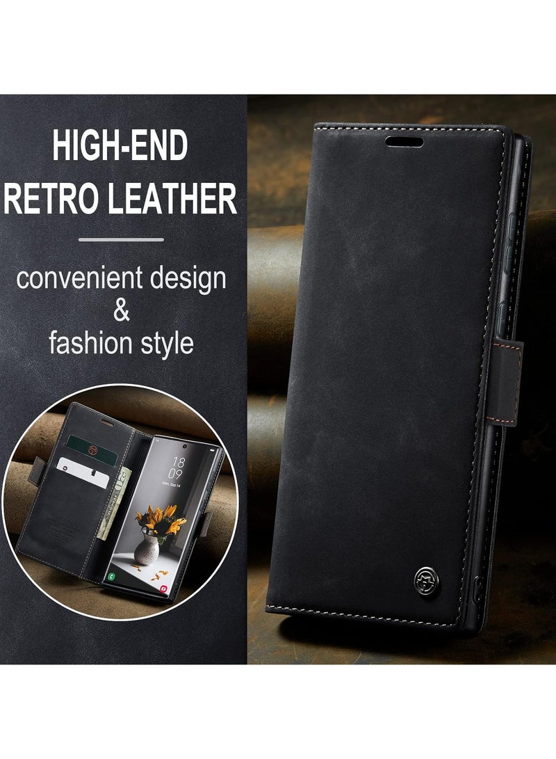 CaseMe Phone Case Luxury PU Leather Design 013 Flip Cover Card Slot Holder Cover For Samsung Galaxy S24 Ultra (Black)  - Image 5