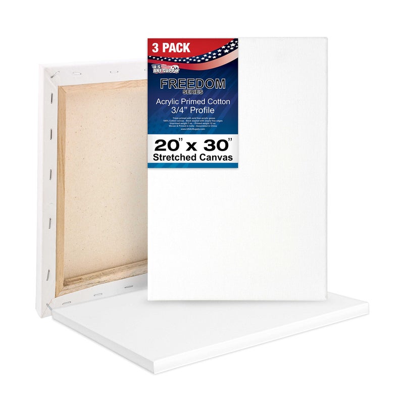US Art Supply 20 x 30 inch Stretched Canvas 12Ounce Triple Primed 3Pack  Professional Artist Quality White Blank 34 Profile 100 Cotton HeavyWeight Gesso  Acrylic Pouring Oil Painting
