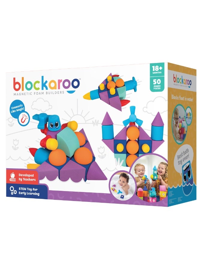 blockaroo Blue Marble Magnetic Foam Building Blocks - 50 piece Builder Set! - Image 5