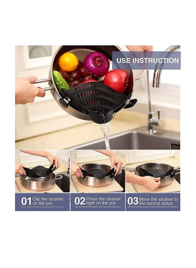 Cool Baby Colander - Silicone Strainer for pot, pan, or bowl, kitchen essentials - strainer - kitchen organizer - 100% Food-grade - BPA/free - black - Image 3