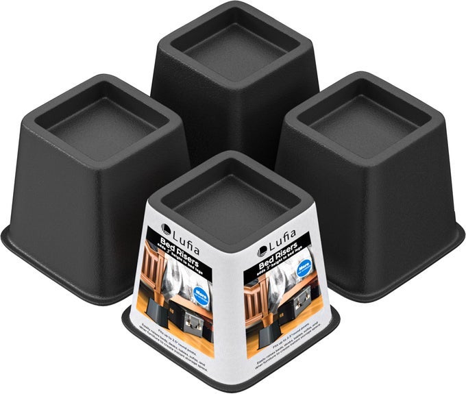3INCH BED FURNITURE RISERS HEAVY DUTY STACKABLE BED LIFTS RISERS FOR SOFA TABLE COUCH CHAIR OR DESK SET OF 4 BED LIFTS BLACK 3 INCH