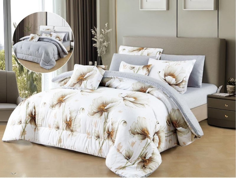 Double bed sheet set, 8 pieces, microfiber with an elegant pattern