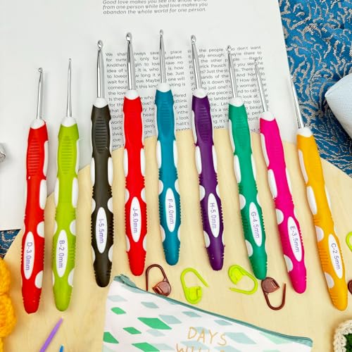 Weabetfu Latest Set of 27 PCS Ergonomic Crochet Hooks Set with Case Extra Long Soft Grip Handles Crochet Hook Needles for Arthritic Hands,Standard US Size B(2MM)-J(6MM) - Image 5