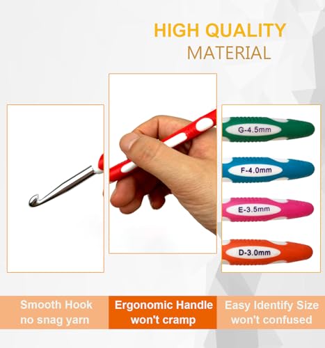 Weabetfu Latest Set of 27 PCS Ergonomic Crochet Hooks Set with Case Extra Long Soft Grip Handles Crochet Hook Needles for Arthritic Hands,Standard US Size B(2MM)-J(6MM) - Image 2