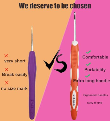 Weabetfu Latest Set of 27 PCS Ergonomic Crochet Hooks Set with Case Extra Long Soft Grip Handles Crochet Hook Needles for Arthritic Hands,Standard US Size B(2MM)-J(6MM) - Image 3