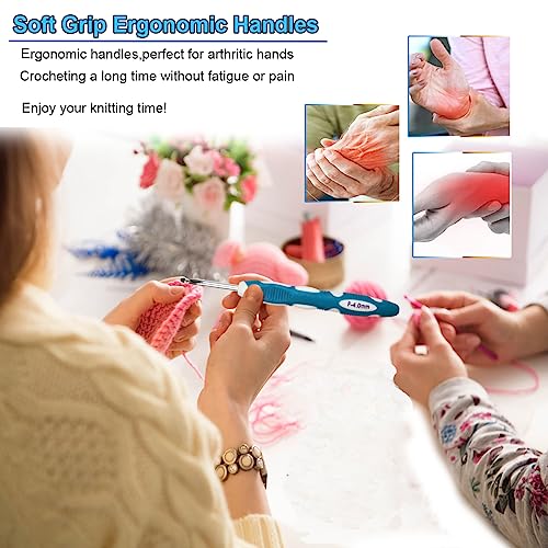 Weabetfu Latest Set of 27 PCS Ergonomic Crochet Hooks Set with Case Extra Long Soft Grip Handles Crochet Hook Needles for Arthritic Hands,Standard US Size B(2MM)-J(6MM) - Image 4