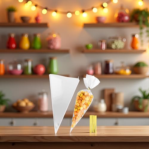 Jinshining 100Pcs 7x15 Inch Clear ConeShaped Treat Bags Cellophane TriangleCarrotShaped Pouches with Ties Ideal for Graduation Parties Candy Popcorn Snacks Decorative Gift Bags for Events - Image 5