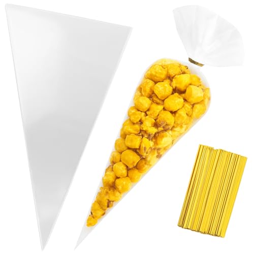 Jinshining 100Pcs 7x15 Inch Clear ConeShaped Treat Bags Cellophane TriangleCarrotShaped Pouches with Ties Ideal for Graduation Parties Candy Popcorn Snacks Decorative Gift Bags for Events - Image 2