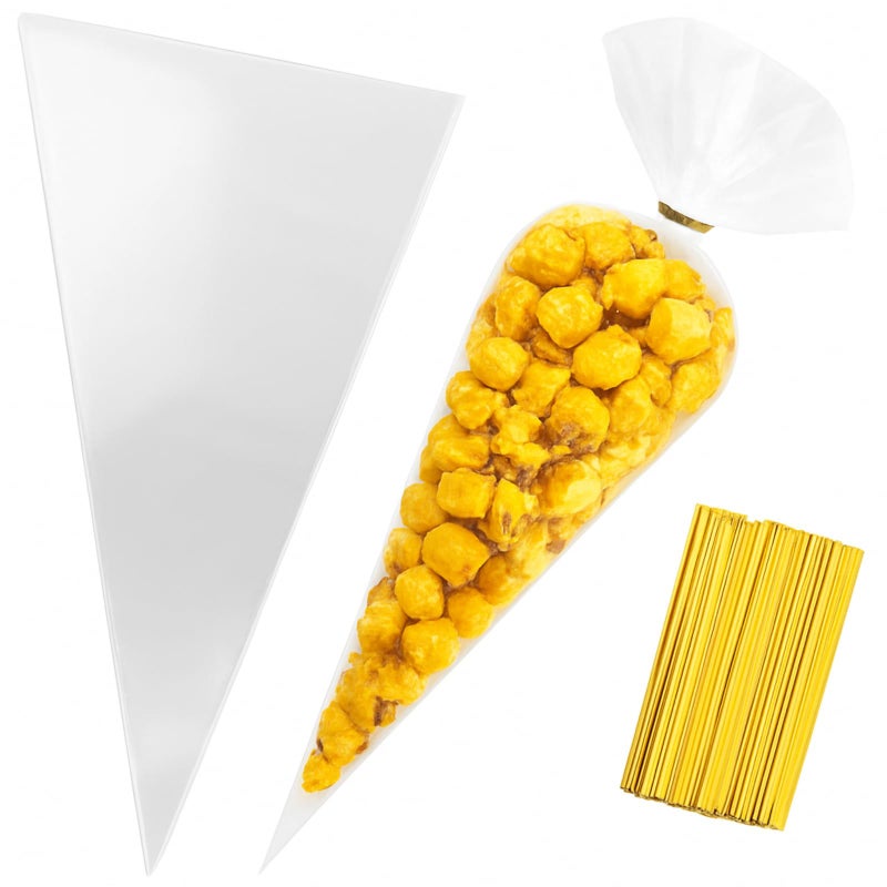 Jinshining 100Pcs 7x15 Inch Clear ConeShaped Treat Bags Cellophane TriangleCarrotShaped Pouches with Ties Ideal for Graduation Parties Candy Popcorn Snacks Decorative Gift Bags for Events - Image 3