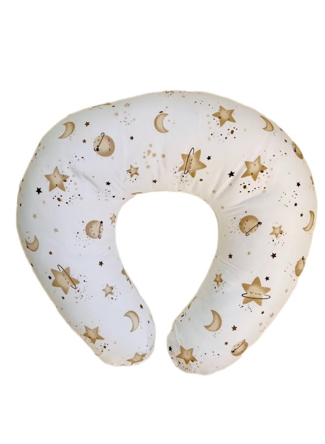 Little Bee Baby Nursing Pillow Breast Feeding Nursing Pillow and sitting Positioner for Babies, Feeding Support for Mom & Baby, Tummy Time Pillow, for Breastfeeding & Bottle feeding Nursing Pillow (Brown And White Cotton Print) - Image 1