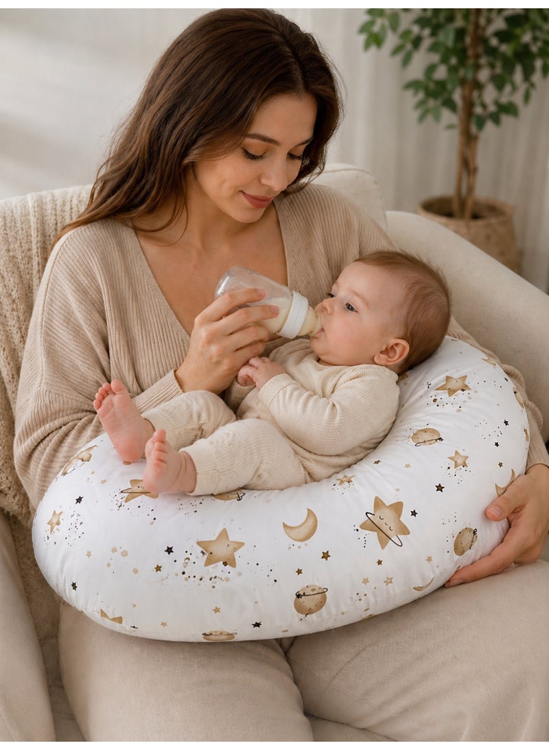 Little Bee Baby Nursing Pillow Breast Feeding Nursing Pillow and sitting Positioner for Babies, Feeding Support for Mom & Baby, Tummy Time Pillow, for Breastfeeding & Bottle feeding Nursing Pillow (Brown And White Cotton Print) - Image 3