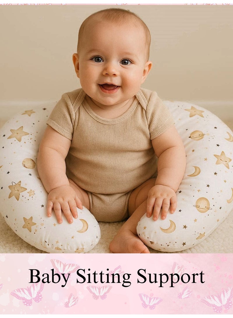 Little Bee Baby Nursing Pillow Breast Feeding Nursing Pillow and sitting Positioner for Babies, Feeding Support for Mom & Baby, Tummy Time Pillow, for Breastfeeding & Bottle feeding Nursing Pillow (Brown And White Cotton Print) - Image 2
