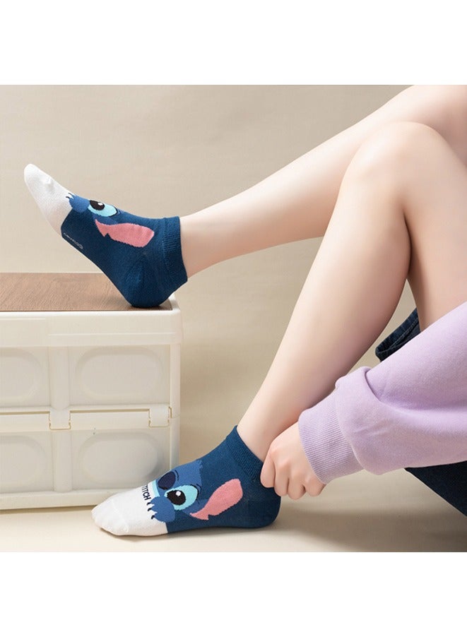 5 أزواج من الجوارب القصيرة Lilo amp; Stitch، جوارب قطنية لطيفة برسوم كارتونية، جوارب صيفية منخفضة القطع للكاحل - Image 3