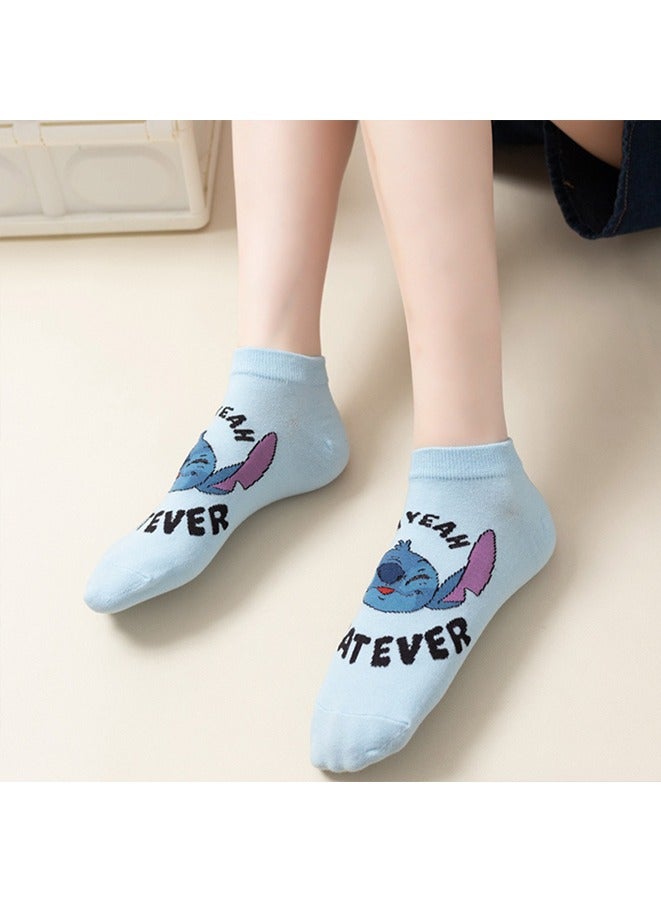 5 أزواج من الجوارب القصيرة Lilo amp; Stitch، جوارب قطنية لطيفة برسوم كارتونية، جوارب صيفية منخفضة القطع للكاحل - Image 4