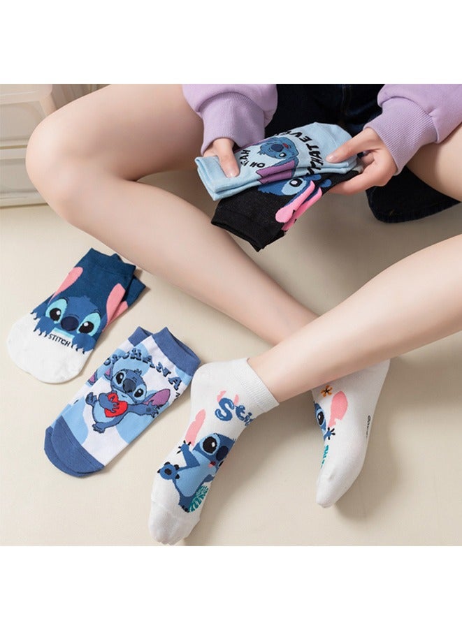 5 أزواج من الجوارب القصيرة Lilo amp; Stitch، جوارب قطنية لطيفة برسوم كارتونية، جوارب صيفية منخفضة القطع للكاحل - Image 2