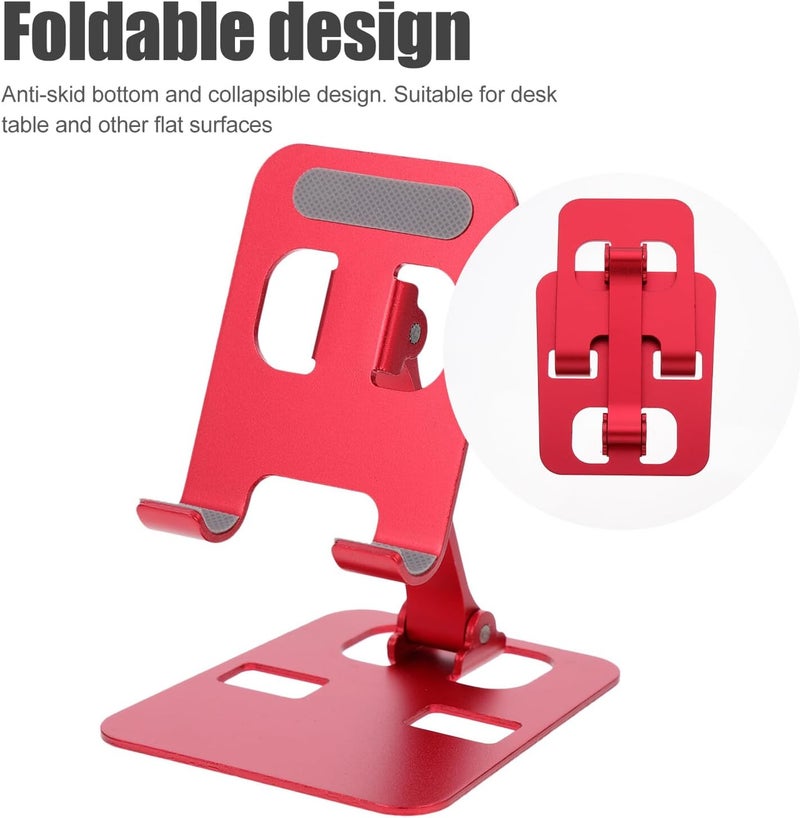 Aluminum Alloy Foldable Tablet PC Holder and Mobile Phone Stand, Adjustable Multi-Angle Desktop Phone Support in Portable China Red for Smartphones and Tablets - Image 3
