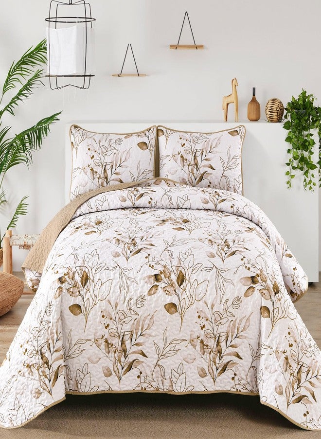 Anibedding Aninbedding Floral Queen Quilt Set,Brown Autumn Bedspread Coverlet Set with 2 Pillowcases,Lightweight Soft Micorfiber Bedding Set for All Season (96’’X90’’) - Image 1
