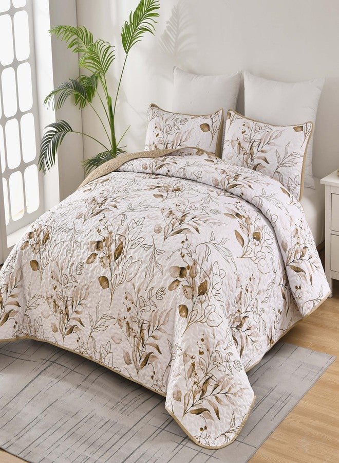 Anibedding Aninbedding Floral Queen Quilt Set,Brown Autumn Bedspread Coverlet Set with 2 Pillowcases,Lightweight Soft Micorfiber Bedding Set for All Season (96’’X90’’) - Image 2