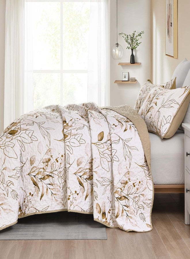 Anibedding Aninbedding Floral Queen Quilt Set,Brown Autumn Bedspread Coverlet Set with 2 Pillowcases,Lightweight Soft Micorfiber Bedding Set for All Season (96’’X90’’) - Image 3