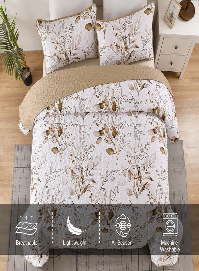 Anibedding Aninbedding Floral Queen Quilt Set,Brown Autumn Bedspread Coverlet Set with 2 Pillowcases,Lightweight Soft Micorfiber Bedding Set for All Season (96’’X90’’) - Image 4