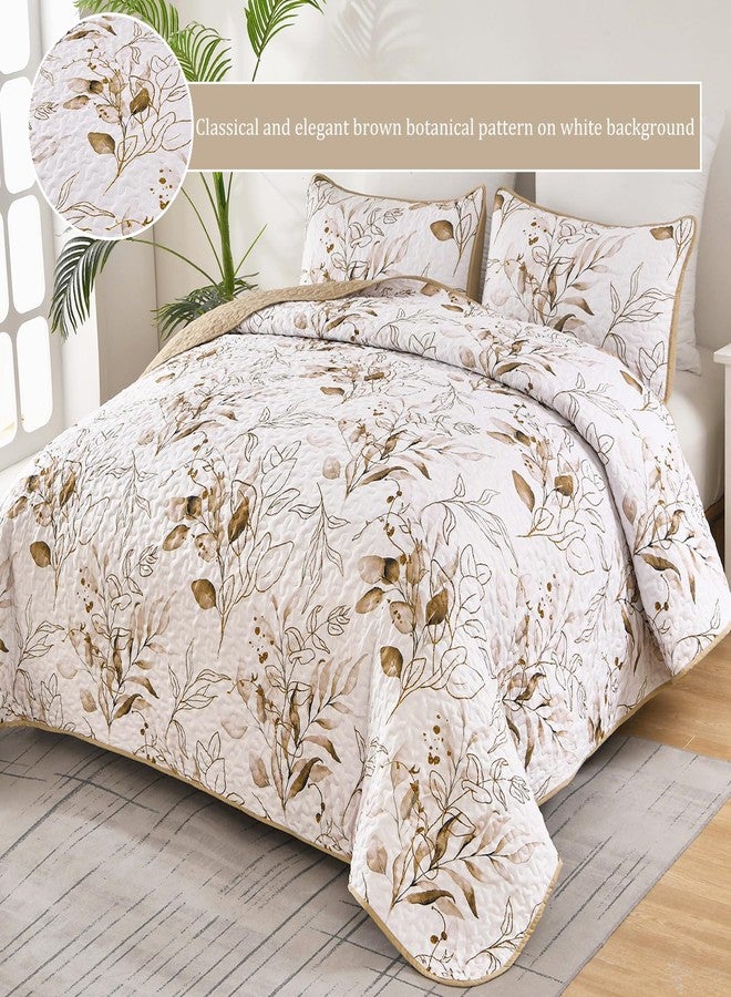 Anibedding Aninbedding Floral Queen Quilt Set,Brown Autumn Bedspread Coverlet Set with 2 Pillowcases,Lightweight Soft Micorfiber Bedding Set for All Season (96’’X90’’) - Image 5