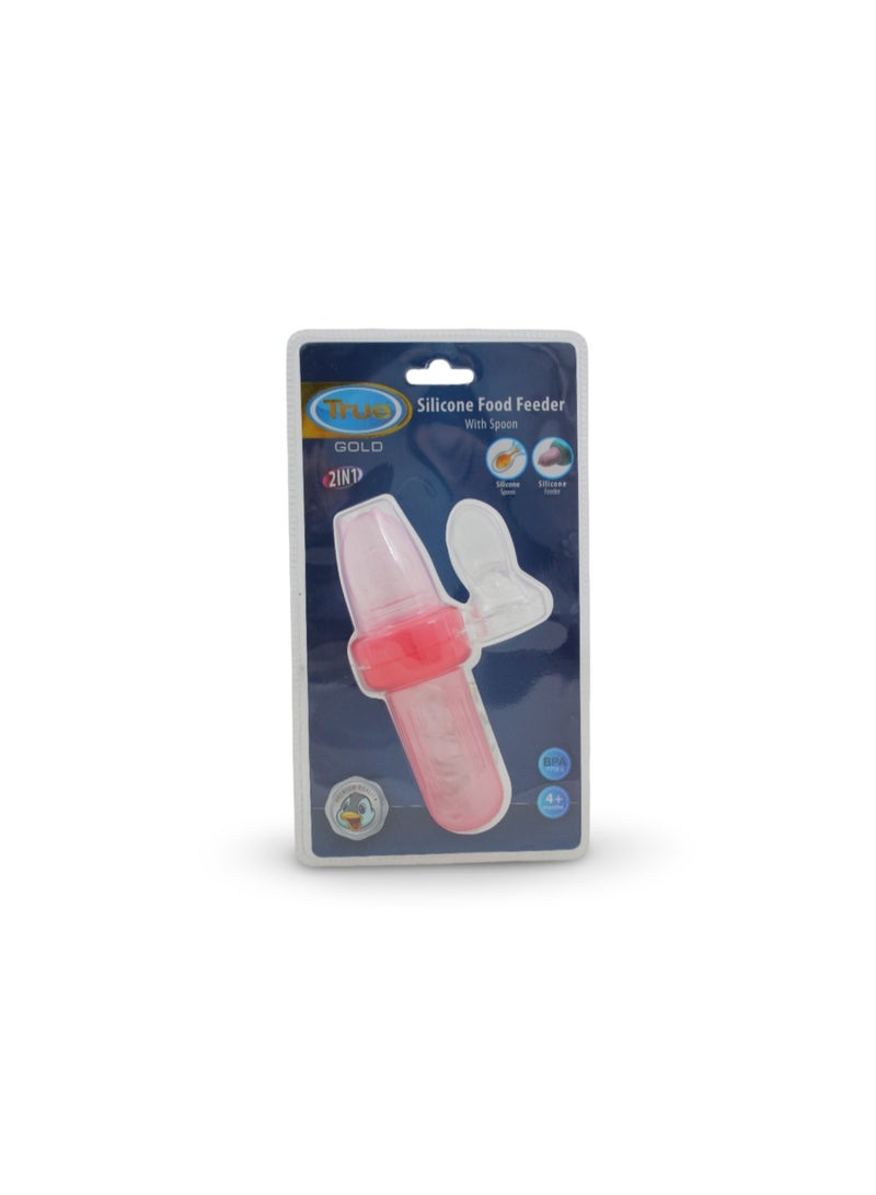 True Gold Silicone Feeder 2-in-1 with Spoon – Pink - Image 1