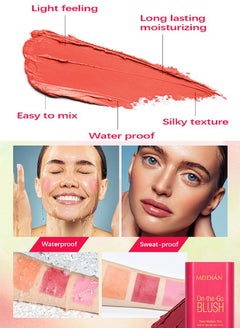 Meidián Blush Stick, Blush Cream for Cheeks Eyes Lips,Blush in Natural with Waterproof Sweat-Resistant, Tinted Solid Stick with Long Lasting, Nude Makeup Multi-Use Color Stick Creamy Blush, Hot Red  - Image 4