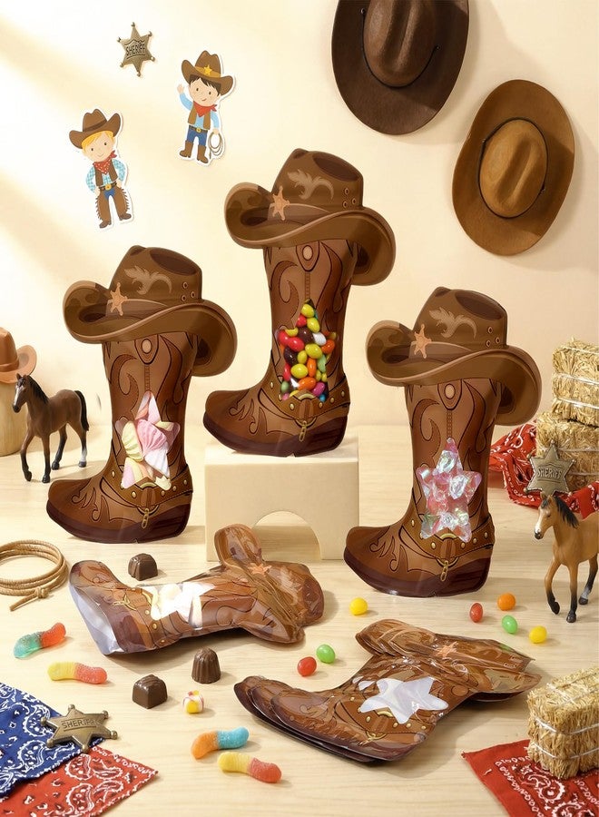 Resurhang 60 Pcs Cowboy Boots Zipper Treat Bags Wild West Food Goodie Gifts Bags Resealable Western Theme Party Snack Candy Containers for Cowboy Birthday Bachelorette Baby Shower Supplies - Image 3