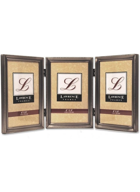 Lawrence Frames Bead Border Design, 4x6 Triple, Pewter