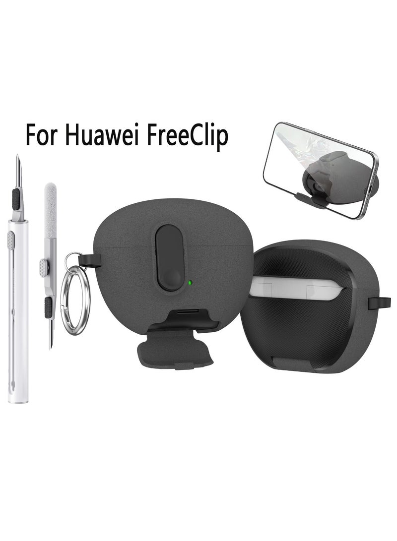 Compatible with Huawei FreeClip Case with Phone Stand,Full Drop Protection Automatic Snap Switch Design with Cleaner Kit -Black - Image 1