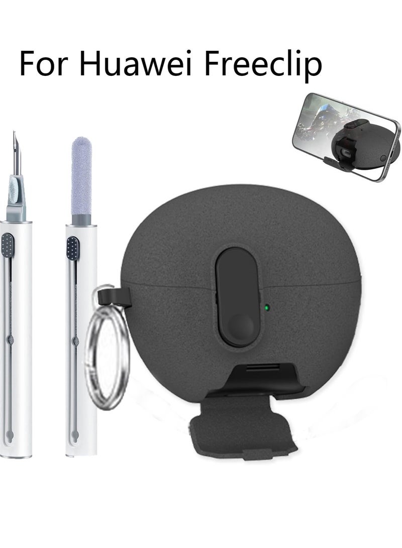 Compatible with Huawei FreeClip Case with Phone Stand,Full Drop Protection Automatic Snap Switch Design with Cleaner Kit -Black - Image 1