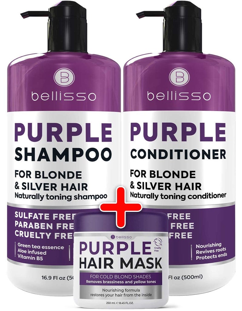 BELLISSO Purple Hair Mask and Purple Shampoo and Conditioner - Image 1