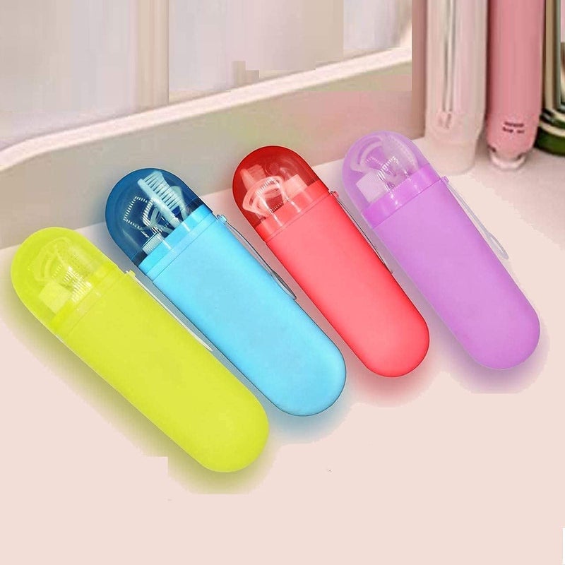 EAGEAN Anti Bacterial Oval Shape Capsule Portable Travel Toothbrush Storage Case Container Outdoor Toothpaste Holder Bottle Pen Pencil Stationery Box Cosmetic Storage Box (Multicolor) (2 pcs Set) - Image 2