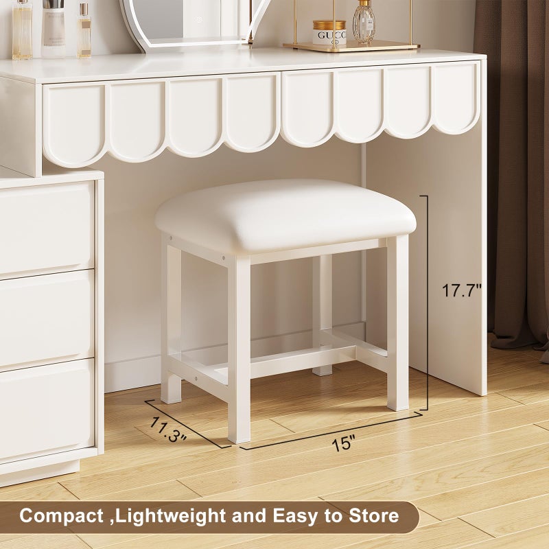 WBKATN White Vanity Stool, Small Vanity Chair, Cute Makeup Bench Seat with Leather Cushioned, Desk Stools for Bedroom, Bathroom, Entryway, Living Room, Office - Image 3