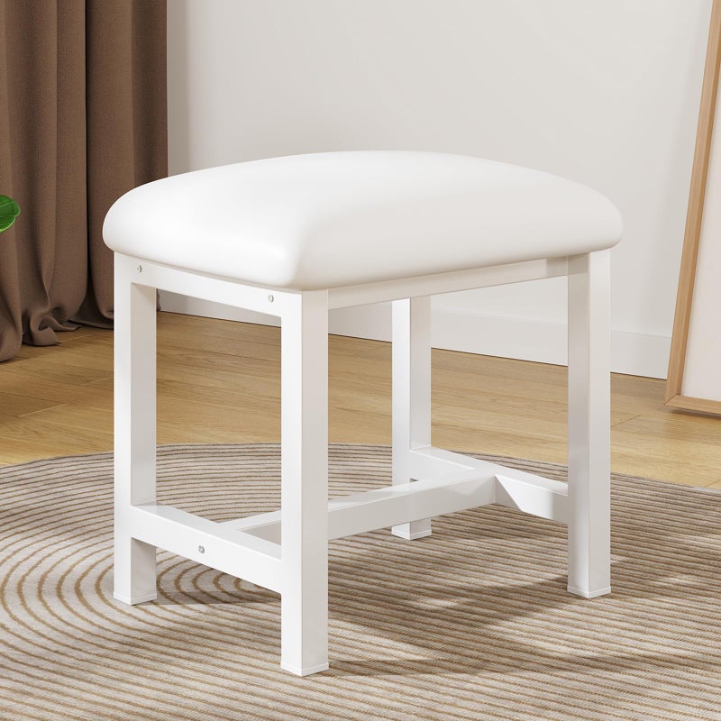 WBKATN White Vanity Stool, Small Vanity Chair, Cute Makeup Bench Seat with Leather Cushioned, Desk Stools for Bedroom, Bathroom, Entryway, Living Room, Office - Image 1
